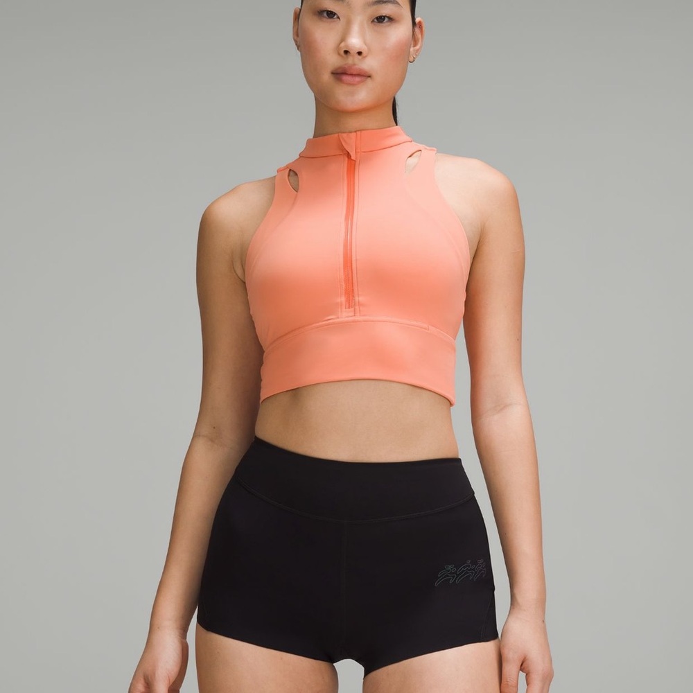 Lululemon track Nulux Cropped Half Zip Tank top in Coral Kiss